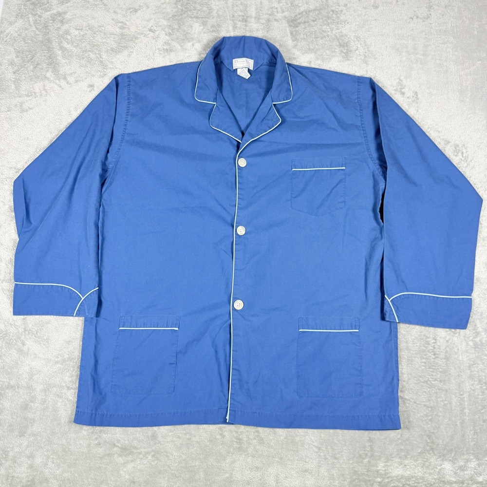 Vintage Christian Dior Mens XL Pajama Top Blue Le Connaisseur Long Sleeve